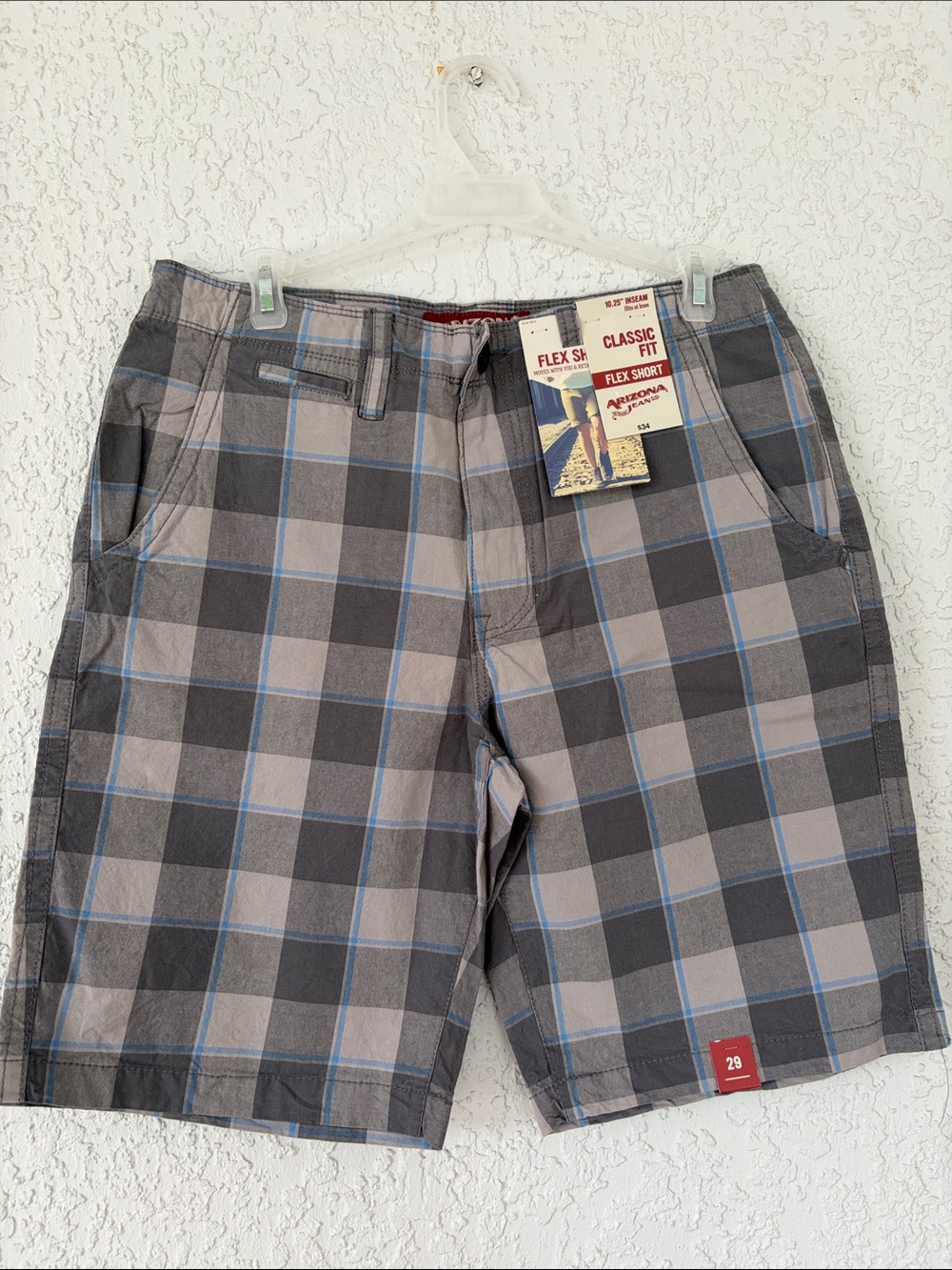 Arizona Jean Company Gray Plaid Men’s Shorts with Blue Accents size 29